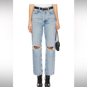 Agolde Light Wash Ripped Knee Straight Leg Jeans - Women size 24
